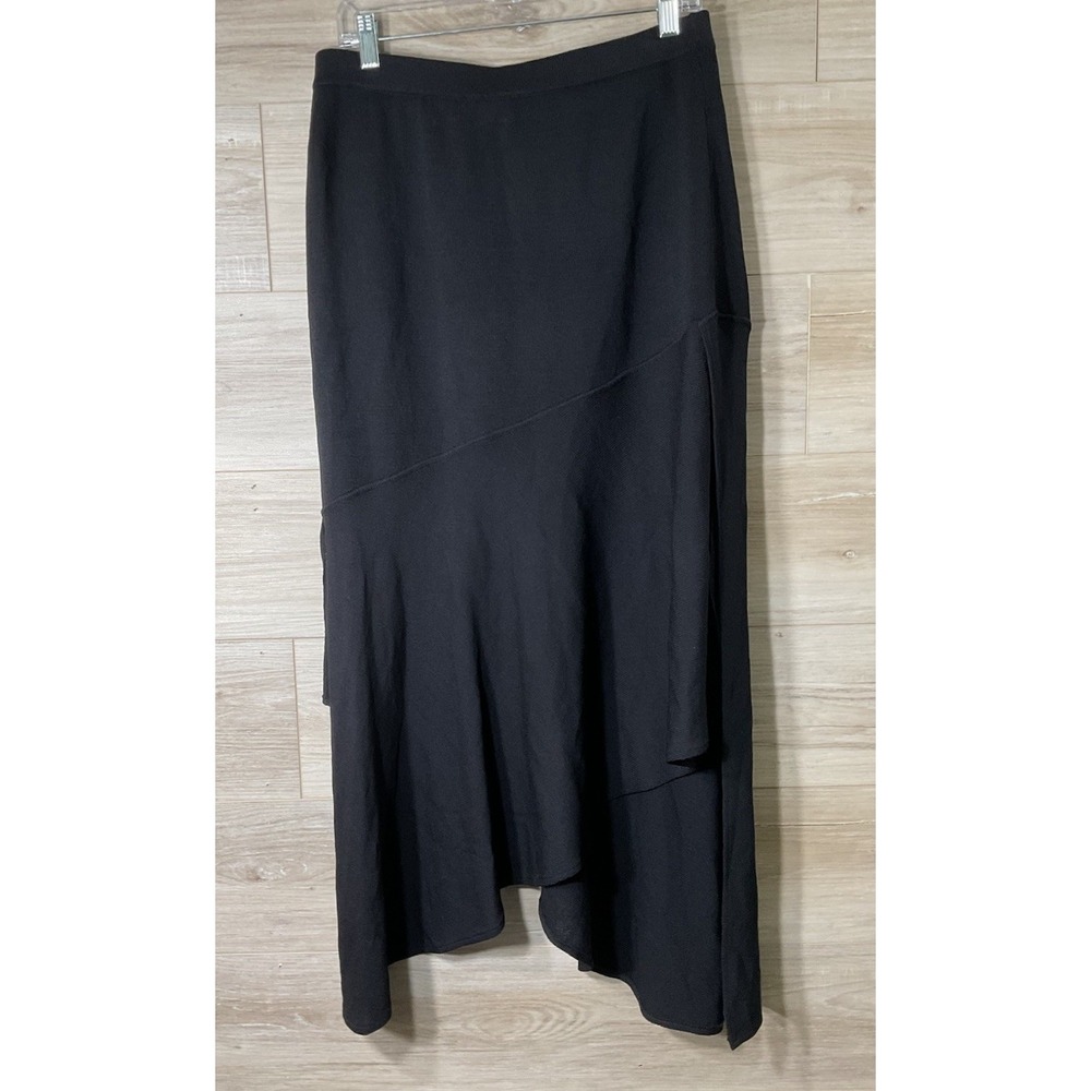 St. John Evening Asymmetric Handkerchief Hem Midi Skirt Santana Knit Black 12